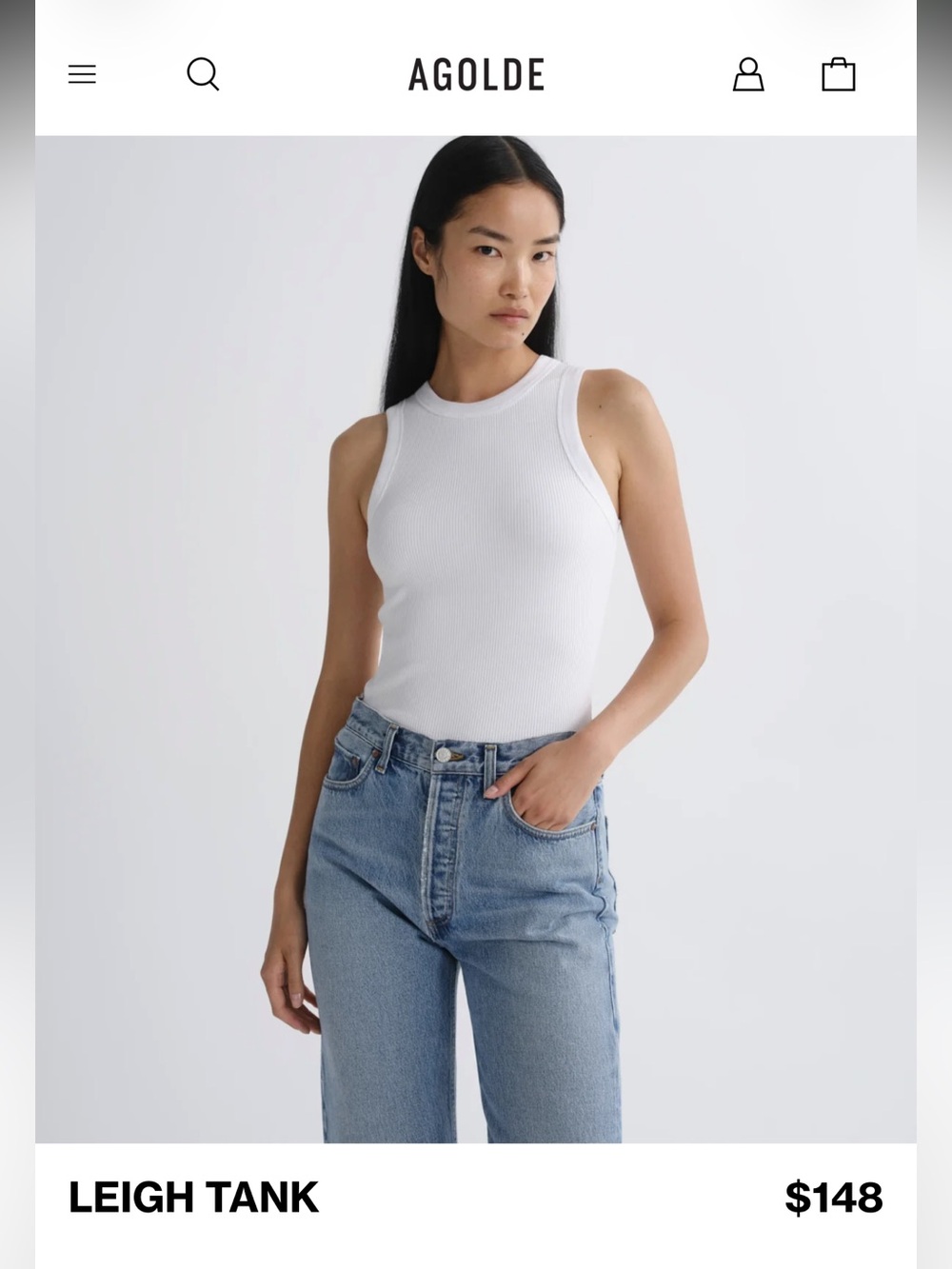 7. AGOLDE - Small - Beige/Taupe Leigh Tank — Women's White Ribbed Tank Top